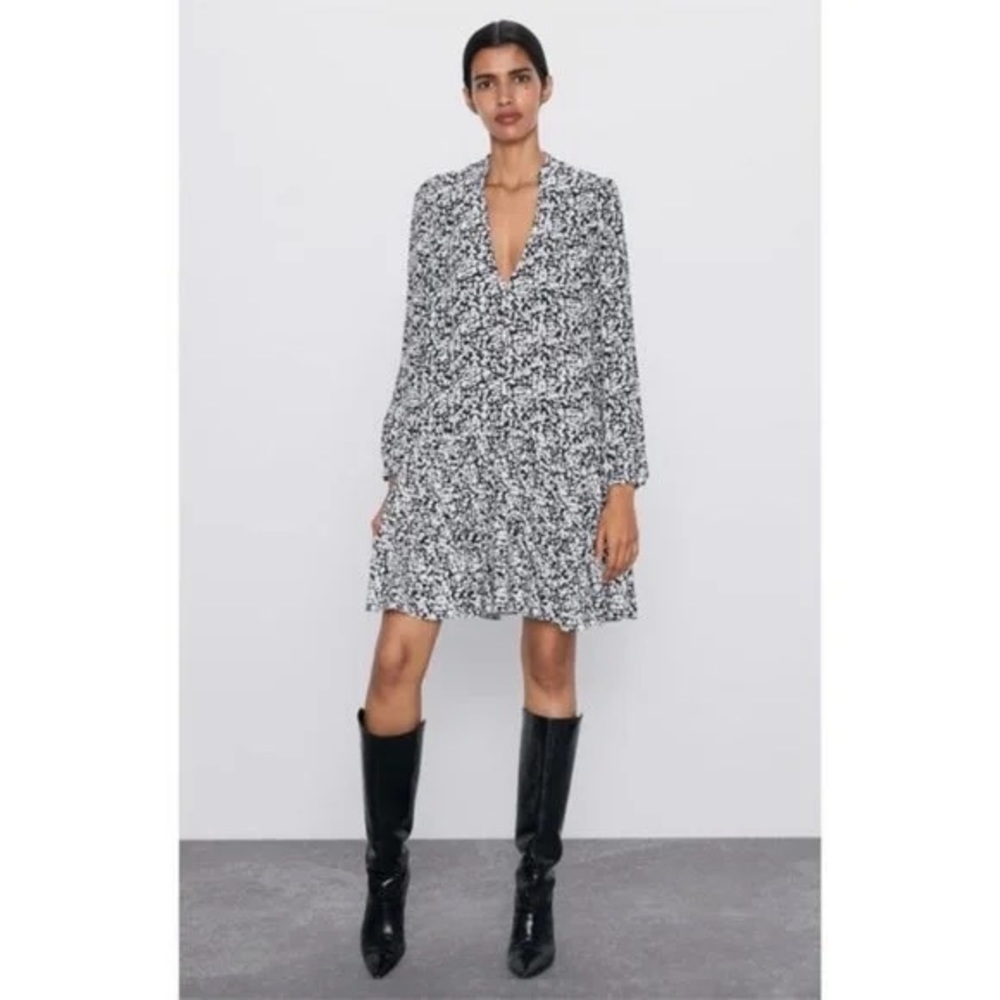 Zara Claris Black/White Print Mini Dress - Picture 3 of 14